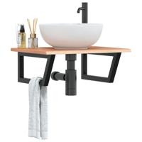 Badkamer wandschap staal en massief eikenhout