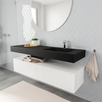 Mondiaz Alan badmeubel 150 cm talc 2 lades vrijhangend wastafel rechts 1 kraangat zwart