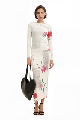 Aansluitende midi-jurk tekst - WHITE - XL Aansluitende midi-jurk tekst - WHITE - XL