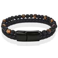 Memphis Heren armband zwart leer Tijgeroog kralen Edelstaal magneet sluiting - 18.5cm Memphis Heren armband zwart leer Tijgeroog kralen Edelstaal magneet sluiting - 18.5cm