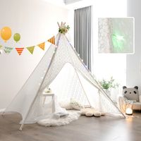 Tipi-Tent Speeltent Kanten Kindertent met Kleurrijke Lichtkettingen Wit 200 x 150 x 140cm