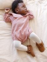 Flanel bloomer voor pasgeborenen met vichy-motief + effen panty's ecru Flanel bloomer voor pasgeborenen met vichy-motief + effen panty's ecru