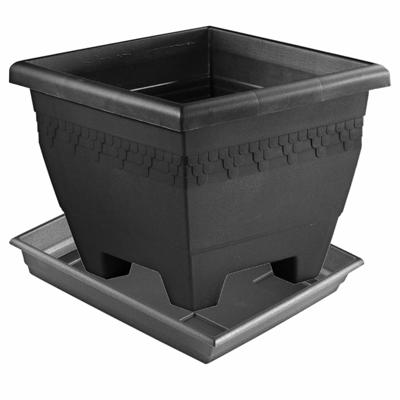 Hega Hogar plantenbak - antraciet - vierkant - met onderschaal - 40 x 40 x 31.5 cm