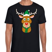 Foute Kerst t-shirt rendier Rudolf groene kerstmuts zwart heren - thumbnail