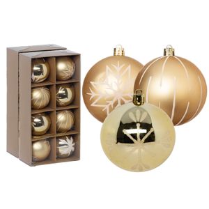 Gedecoreerde kerstballen - 16x st - 8 cm - kunststof - goud/wit