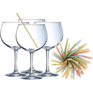 Cocktail set van 6x gin tonic glazen en 25x duurzame rietjes - 700 ml