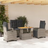 4-delige Tuinset met kussens poly rattan grijs