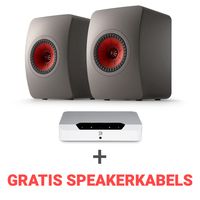 KEF Combi Deal LS50 Meta Boekenplank speaker + Bluesound Powernode EDGE (N230) Stereoversterker - Wit/Grijs (met GRATIS speakerkabels)