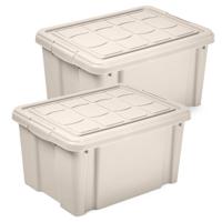 Multi Storage Opslagbox met deksel - 2x - beige - 16 liter - 40 x 30 x 21 cm - kunststof