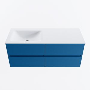 MONDIAZ VICA 120cm badmeubel onderkast Jeans 4 lades. Wastafel CLOUD links 1 kraangat, kleur Talc.