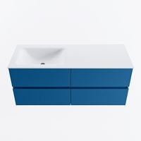 MONDIAZ VICA 120cm badmeubel onderkast Jeans 4 lades. Wastafel CLOUD links 1 kraangat, kleur Talc.