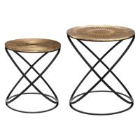 Atmosphera Bijzettafels set van 2x stuks - koper/zwart - metaal/mdf - H39 en H45 cm