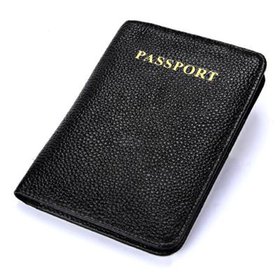 Litchi textuur multifunctionele echte lederen paspoort pakket voor travel(Black)