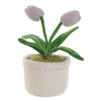 Deurstopper tulpen in pot - paars - polyester - 14 x 14 x 30 cm