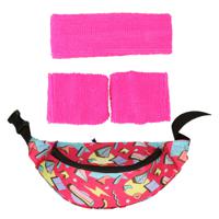 Foute 80s/90s party verkleed accessoire set - neon roze - jaren 80/90 thema feestje