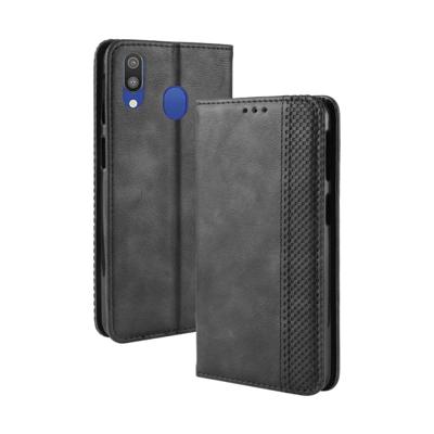 Magnetische Buckle retro textuur horizontale Flip lederen case voor Galaxy M20 met houder & kaartsleuven & portemonnee (zwart)