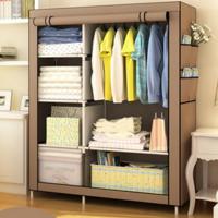 Eenvoudige moderne kledingkast stof speciale doek kast assemblage stalen buis versterkte stalen frame opbergkast (koffie)