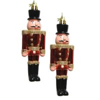 2x Kerstboomhangers notenkrakers poppetjes/soldaten rood 9 cm - thumbnail