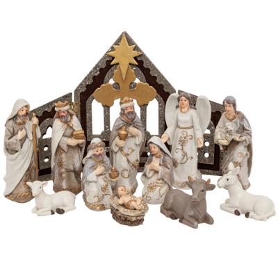 Complete kerststal - met 11 beelden - 19 x 13 x 25 cm - MDF/polyresin - Kerstmis decoratie