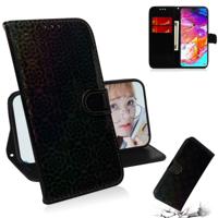 Voor Galaxy A70 effen kleur kleurrijke magnetische Buckle horizontale Flip PU lederen draagtas met houder & kaartsleuven & portemonnee & Lanyard (zwar