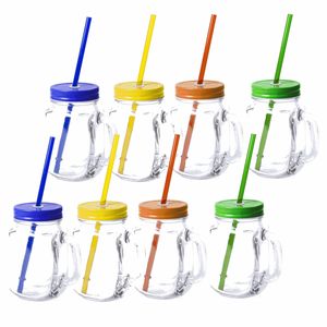 8x stuks Glazen Mason Jar drinkbekers met dop en rietje 500 ml - Drinkbekers