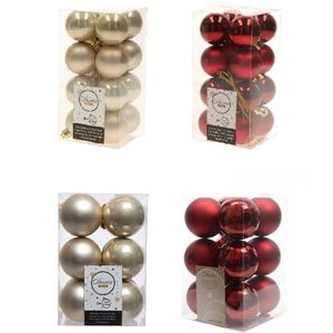 Kerstversiering kunststof kerstballen mix champagne/donkerrood 4 en 6 cm pakket van 80x stuks