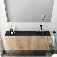 Zaro Polly toiletmeubel 120cm eiken met zwarte wastafel zonder kraangat rechts - thumbnail
