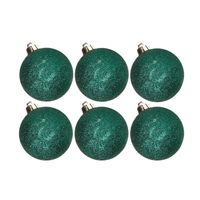 6x stuks kunststof glitter kerstballen petrol groen 6 cm - Kerstbal - thumbnail