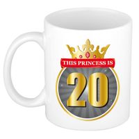 This princess is 20 verjaardag cadeau mok / beker 20 jaar wit - thumbnail