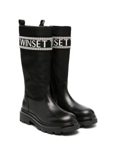 TWINSET Kids bottes à plaque logo - Noir