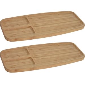 2x Serveerplanken/borden 3-vaks van bamboe hout 39 cm