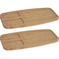 2x Serveerplanken/borden 3-vaks van bamboe hout 39 cm