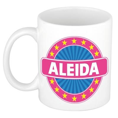 Aleida voornaam koffiemok - beker - wit/roze - 300 ml - Cadeau - Dames - Collega - Moederdag