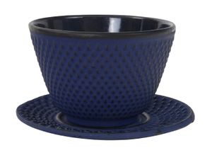 Blauwe Gietijzeren Theekop met Onderzetter - 7 x 5.5 cm 120 ml