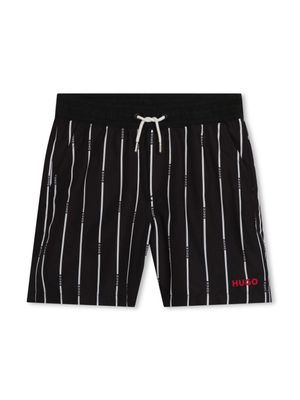 HUGO KIDS short de bain rayé à logo imprimé - Noir
