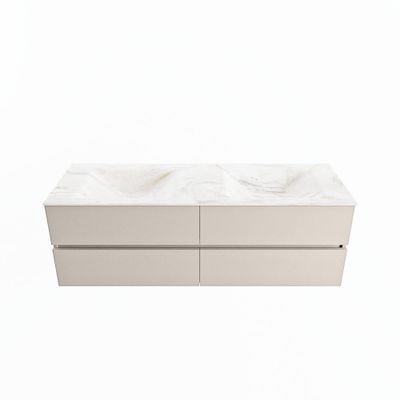 MONDIAZ VICA-DLUX 150cm badmeubel onderkast Linen 4 lades. Inbouw wastafel CLOUD dubbel 2 kraangaten, kleur Ostra.