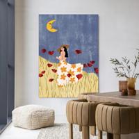 Urban Cotton Wandkleed 'Girl In A Poppyfield' 145 x 190cm in Frame - black