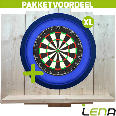 Lena Professional Dartbord + Lena Dartbordverlichting Deluxe XL Blauw + Lena Wooden Wall Protector