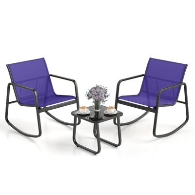 3-delige Tuinset met 2 Stoelen & Tafel Balkonset met Zachte Schommelbeweging Blauw