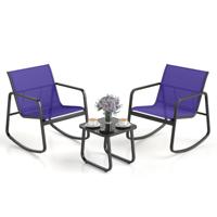 3-delige Tuinset met 2 Stoelen & Tafel Balkonset met Zachte Schommelbeweging Blauw