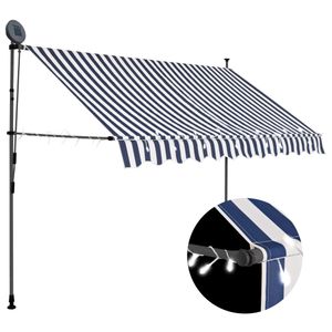 VidaXL Luifel handmatig uitschuifbaar met led 300 cm blauw en wit
