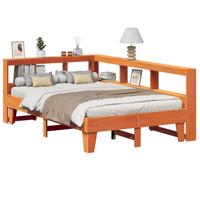 Bed met boekenkast zonder matras grenenhout wasbruin 120x200 cm