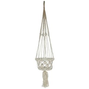 Gerimport plantenpot aan macrame touw - Ibiza stijl - plantenhanger - 16 x 77 cm