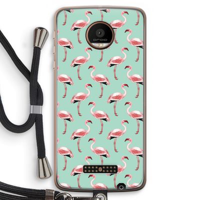 Flamingoprint groen: Motorola Moto Z Force Transparant Hoesje met koord