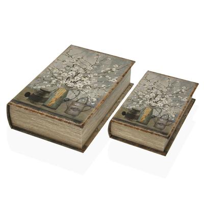 Decoratieve Doos Versa Boek Blommor Canvas Hout MDF 7 x 27 x 18 cm