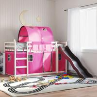 Stapelbed met glijbaan en gordijnen roze 90x190 cm