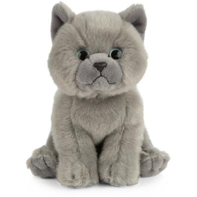 Living Nature Kat knuffel - Britse korthaar - grijs - pluche - 16 cm - poes knuffeldier