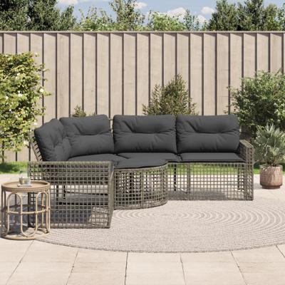 Tuinbank met kussens en voetensteun L-vormig poly rattan grijs