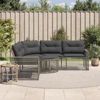 Tuinbank met kussens en voetensteun L-vormig poly rattan grijs
