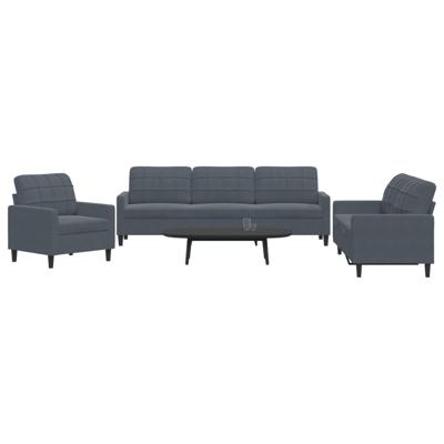 3-delige Loungeset met kussens fluweel donkergrijs